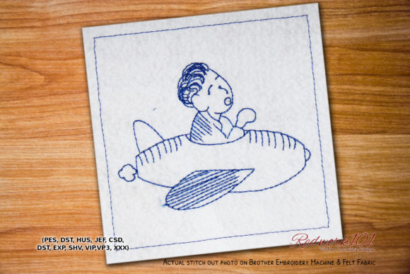 Pilot Boy on Airplane Flying Redwork: A Designer's Review