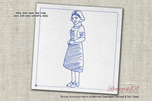 Professional Female Nurse Redwork for Seasonal Embroidery